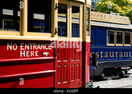 Les trams historiques dans le centre-ville de Christchurch, Nouvelle-Zélande Banque D'Images