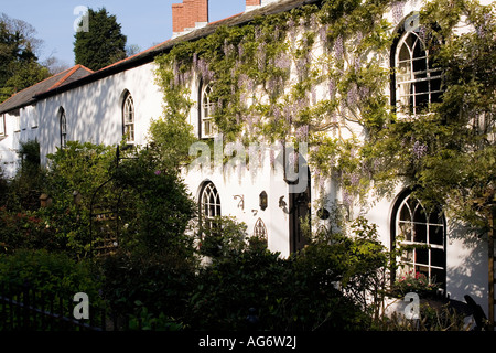 Cornwall UK Boscastle Haute Ville Gunpool Lane wisteria cottage idyllique gothique hung Banque D'Images