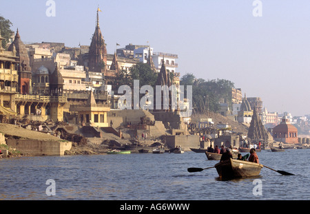 L'Inde Uttar Pradesh Varanasi décès Manikarnika ghat de gravure Banque D'Images