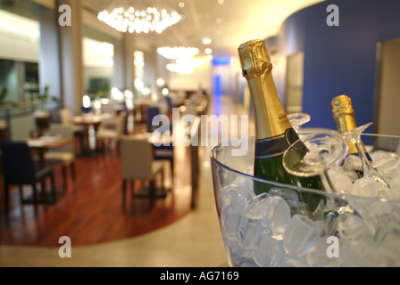 Bouteilles de champagne sur la glace dans un restaurant Banque D'Images