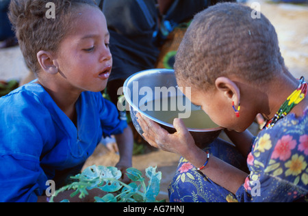 Près d'Agadez au Niger. Les filles de l'eau potable de la tribu Touareg Banque D'Images