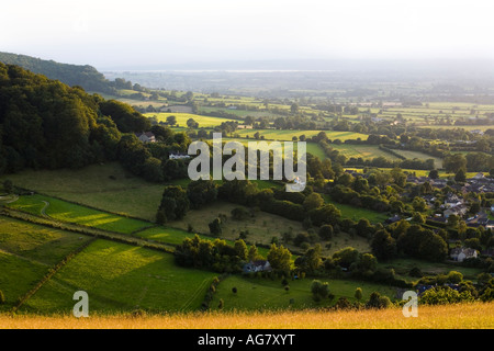 Une soirée à la commune de Selsley vers Pen Hill et Middleyard, Gloucestershire Banque D'Images