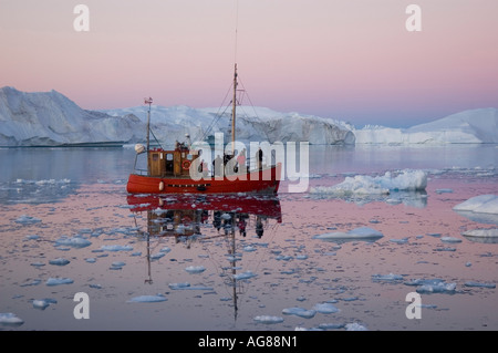 Coupe de pêche / Pêche en icefjord Kangia, la baie de Disko, l'Unesco du patrimoine mondial de la nature, du Groenland, Ilulissat icefjord Jakobshavn, Banque D'Images