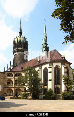 L'église Schlosskirche, château, Wittenberg, Saxe-Anhalt Banque D'Images