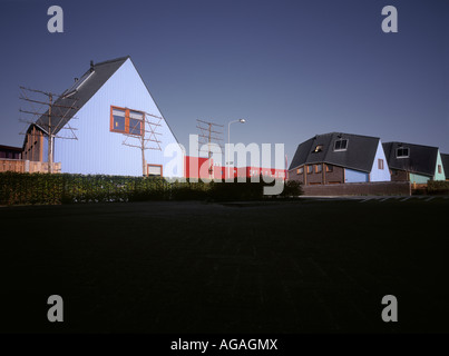 Rue avec maisons récemment construit, moderne, Almere, Pays-Bas Banque D'Images