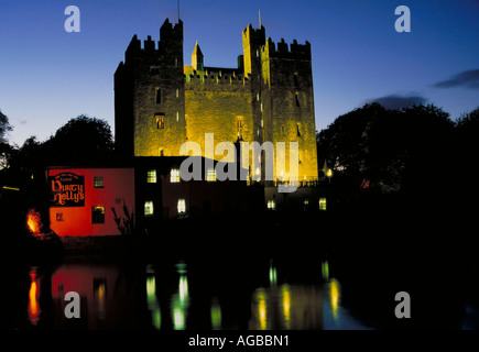 Début de soirée shot de Bunratty Castle et le hisotric pub Durty Nelly s en Irlande Banque D'Images