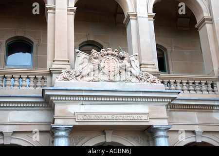 Secrétaire Colonial building crest sculpté en Nouvelle Galles du Sud Sydney NSW Australie Banque D'Images