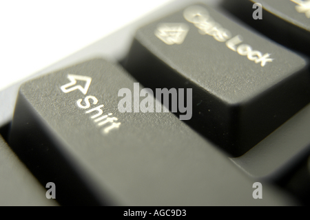 Clavier ordinateur noir touches Verr maj close up Banque D'Images