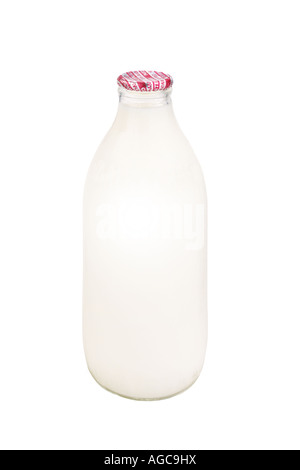 Bouteille de lait sur fond blanc Banque D'Images