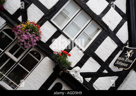 Jolie Boutique d'antiquités de style Tudor à Ellesmere une agréable halte sur le sentier du canal de Llangollen Shropshire en Angleterre Banque D'Images