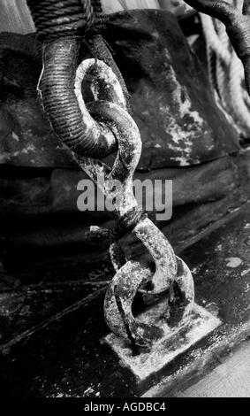 Cordage à bord de la réplique d'Australien James cuisiniers Bark Endeavour Banque D'Images