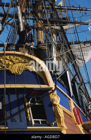 Bord de l'ouverture d'un volet de l'arrière de la réplique d'Australien James cuisiniers Bark Endeavour Banque D'Images