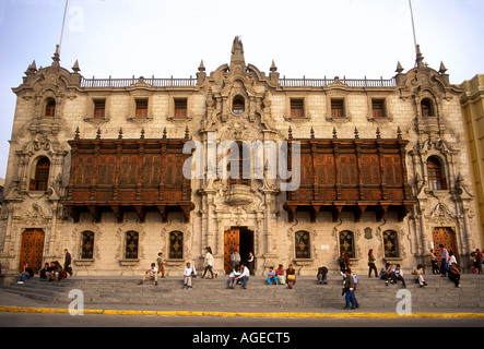 De l'archevêque, Palais Palacio Arzobispal, résidence de l'archevêque, Plaza de Armas, ville de Lima, Lima, Pérou Province Banque D'Images