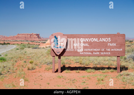 Notant signe Parc national Canyonlands National Park à l'entrée Banque D'Images