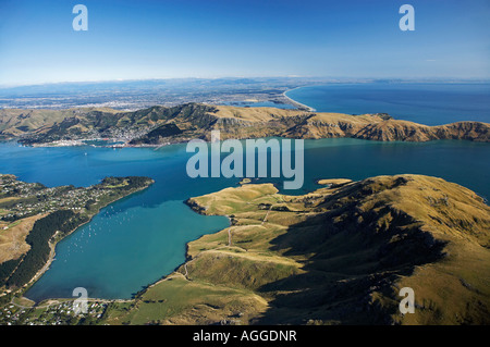 Purau Bay Lyttelton Harbour canterbury ile sud Nouvelle Zelande aerial Banque D'Images