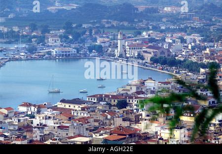 Vue de la ville de Zakynthos à partir de l'affût de Bochali vue panoramique mer Méditerranée Îles Ioniennes Grèce Europe Banque D'Images