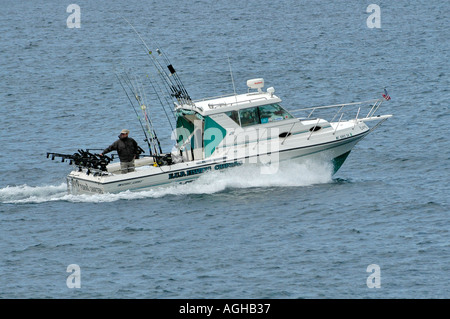 Bateau de pêche au large de l'Île Mackinaw dans Michigan entre la limite supérieure et la partie inférieure de la péninsule dans le lac Huron Banque D'Images