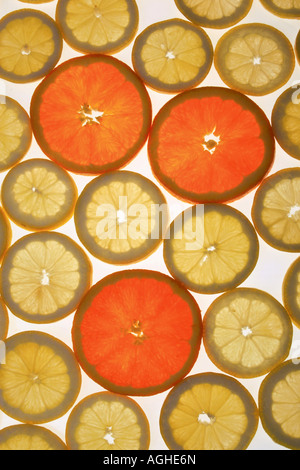 Orange (Citrus sinensis), disques et disques orange citron Banque D'Images