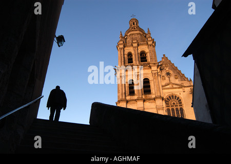 Silhouette of man sur les étapes menant à la Cathédrale St Louis Blois France Banque D'Images