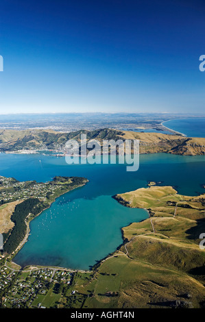 Purau Bay Lyttelton Harbour canterbury ile sud Nouvelle Zelande aerial Banque D'Images