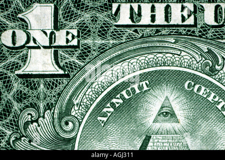 Verso de l'United States one dollar bill close up Banque D'Images