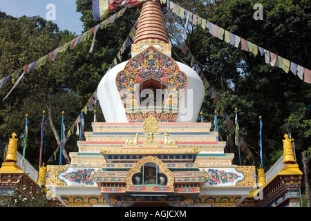 Moulin à prière tibétain stupa. Stupa de Swayambhu, Katmandou, Népal Banque D'Images