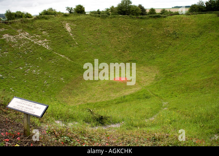 Lochnagar Crater le site d'une mine a explosé par les Britanniques le 1 juillet 1916 le premier jour de la bataille de la Somme, France Banque D'Images