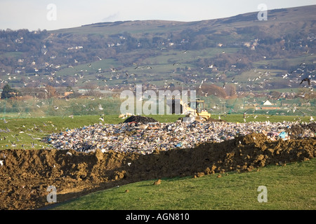 Bulldozer travaillant sur le site d'enfouissement dans Wingmoor Cotswolds Cory UK l'environnement du site Banque D'Images