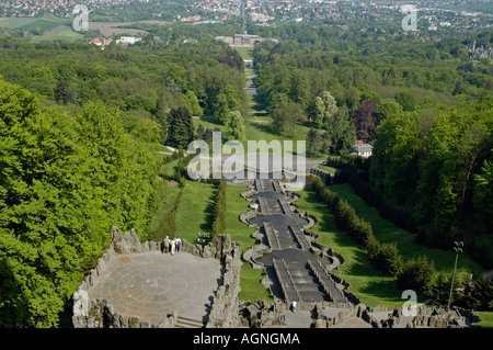 Vue depuis le monument d'Hercule, Palace, Parc Wilhelmshöhe, Kassel, Hesse, Allemagne Banque D'Images