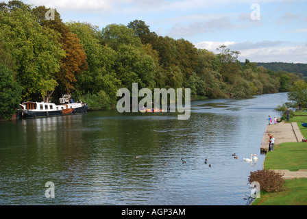 Vue sur la rivière Thames de Whitchurch, pont de Whitchurch-on-Thames, Oxfordshire, Angleterre, Royaume-Uni Banque D'Images