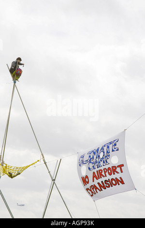 Le Camp climatique site de protestation qui proteste à propos de l'impact sur le changement climatique à partir de Heathrow aéroport le plus grand du monde Banque D'Images