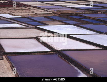 Dh usine salinisation SALINAS DE JANUBIO Lanzarote appartements Champs de sel de mer de l'exploitation minière sur le terrain Banque D'Images