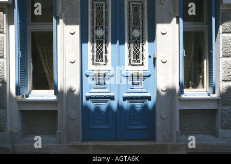 Petra Island Lesbos Grèce Deatil de la porte de la chambre d'entrée Banque D'Images