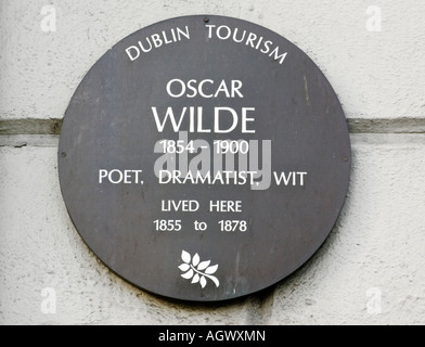 Plaque commémorant à Oscar Wilde 1 Merrion Square, Dublin, Irlande Banque D'Images