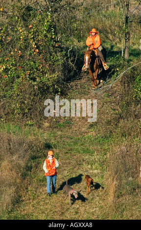 Braque et Vizsla devint Femme Avec Chien et femme juge dans l'entrant dans le champ d'oiseaux à l'épreuve de chasse AKC Kent Boiling Springs Banque D'Images