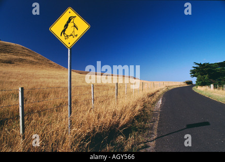 Un pingouin road crossing sign près de Stanley Tasmanie Banque D'Images