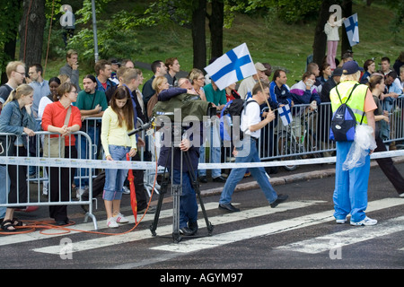 Cameraman et foule pendant le championnat du monde d'athlétisme de l'IAAF Banque D'Images