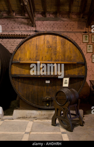 Big oak barrel vin Bodega La Rural, Buenos Aires, Argentine. Musée du vin. Banque D'Images