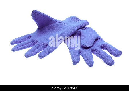 Gants de jardinage en silhouette de femme bleu sur fond blanc Banque D'Images