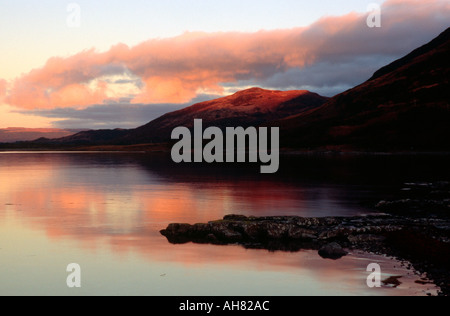 Soleil du soir Loch na Keal Isle of Mull Banque D'Images