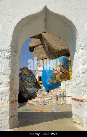 Mahakali antique temple Golconda fort Hyderabad Andhra Pradesh, Inde Banque D'Images