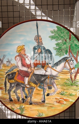 Espagne Don Quichotte et Sancho Panza sur plaque souvenir Banque D'Images