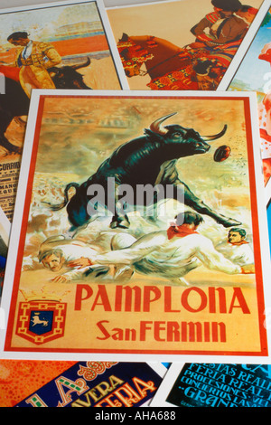 Carte postale ancienne de l'Espagne Pamplona Sanfermines poster Banque D'Images