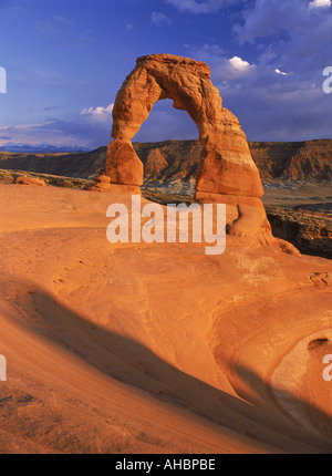 Delicate Arch à Arches National Monument (Utah) au coucher du soleil Banque D'Images