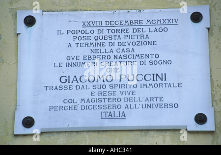Plaque commémorative à Torre del Lago Puccini Villa Toscane Italie Banque D'Images