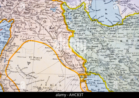 Carte partielle de la Turquie, du Kurdistan, de l'Irak, de la Perse, du Moyen-Orient dans les années 1890. Banque D'Images