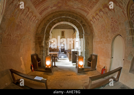 L'intérieur de l'église St Mary, Kempley de peintures murales d'origine,Gloucestershire. Banque D'Images