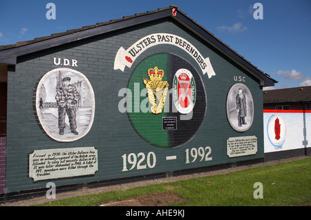 Murales loyalistes dans la région de Dalby inférieur est protestant Belfast Irlande du Nord . Depuis 1920 défenseurs Ulsters 1992 fe Banque D'Images