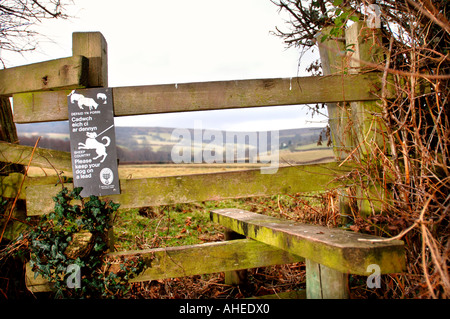 Un montant EN BOIS AVEC UNE PRIÈRE DE GARDER VOTRE CHIEN EN LAISSE PRÈS DE ABERGAVENNY WALES UK Banque D'Images