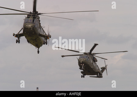 Sea King de la Royal Navy HC4 et de la Royal Air Force Merlin HC3 hélicoptère qui, ensemble, assurent le transport de troupes pour les forces armées britanniques Banque D'Images